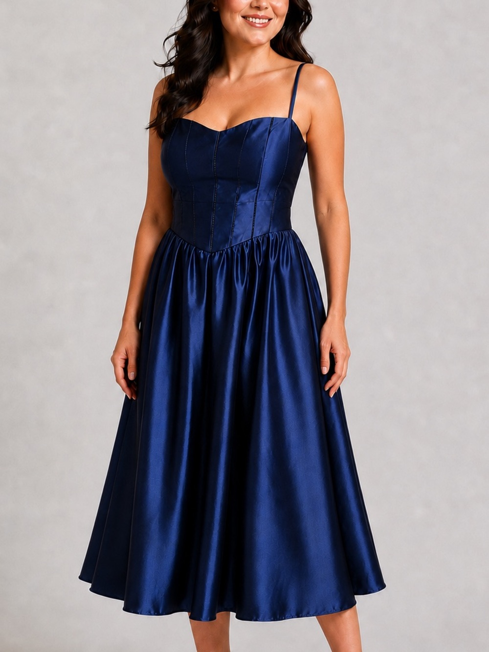 🆕🫐B. Darlin Navy Blue Satin Corset-Style Maxi Prom Dress Size 11/12 Evening